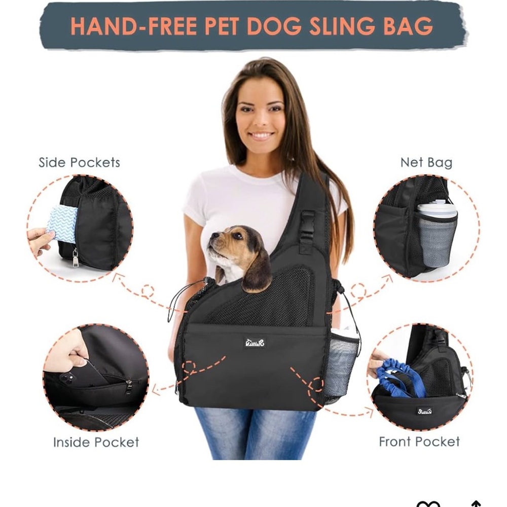 Black Hand-Free Pet Dog Sling Bag